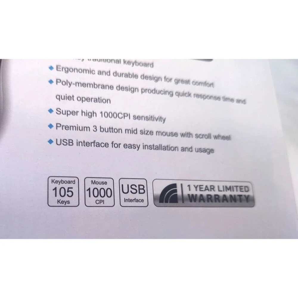 NEW Inland iC210 USB Black Keyboard And Mouse 1000 CPI Combo 105 Keys NIB In Box